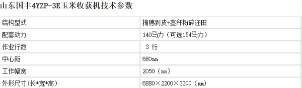 国丰玉米机参数